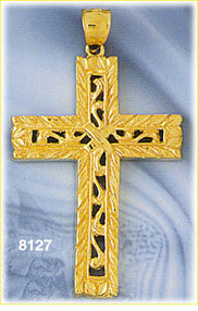 14K Gold Scroll Cutout Cross Pendant