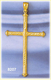 14K Gold Slender Cross w/Diamond Cut Detailing Pendant