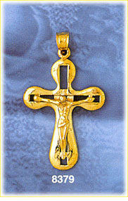 14K Gold Rounded Crucifix w/Jesus Pendant