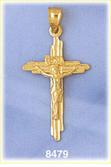 14K Gold Crucifix INRI Jesus On The Cross Charm