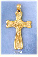 14K Gold Textured Crucifix w/Jesus & Polished Trim Pendant