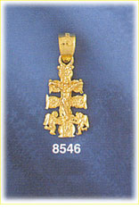 14K Gold Patriarchal Cross w/Jesus & Angels Crucifix Charm