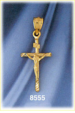 14Kt Gold 3D Crucifix Charm w/INRI Above Jesus