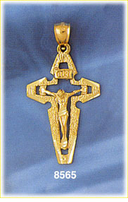 14K Gold Crucifix & Jesus Pendant w/Cutout Cross Center