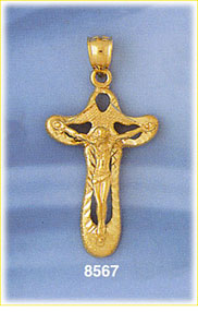 14K Gold Crucifix & Jesus Pendant w/Cutout Center Design
