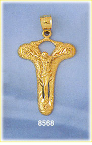 14K Gold Y Shaped Crucifix Pendant w/Jesus