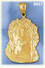 14K Gold Jesus Christ Wearing Crown Of Thorns Pendant