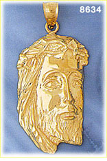 14K Gold Crucifixion Of Jesus Christ Wearing Crown Of Thorns Face Pendant