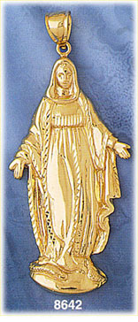 14K Gold Virgin Mary Mother Of Christ Statue Pendant