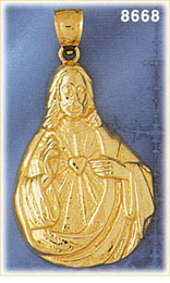 14K Gold Jesus Christ w/Radiating Heart On Chest Pendant