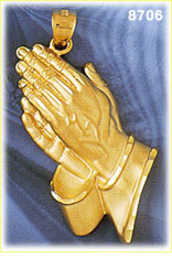 14K Gold Hands Praying Pendant