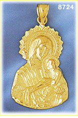 14K Gold Virgin Mary Holding Christ As Baby Pendant