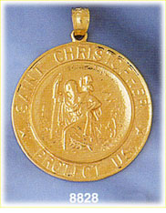 14K Gold Saint Christopher Carrying Jesus Inscribed Coin Medallion