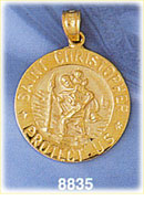 14K Gold St Christopher Medallion Inscribed w/Saint Christopher Protect Us