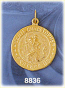 14K Gold Saint Christopher & Baby Jesus Medallion Inscribed w/Saint Christopher Protect Us