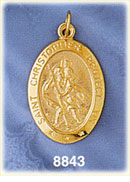 14K Gold Oval Saint Christopher Protect Us Medallion