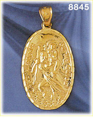 14K Gold Oval St Christopher be My Guide Pendant