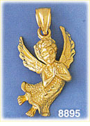 14K Gold Flying Angel Praying Pendant