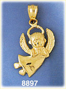 14K Gold Angel Flying & Praying w/ Halo Charm