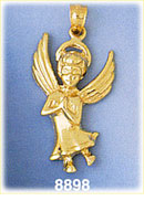 14K Gold Angel w/Halo Praying While Flying Pendant
