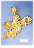 14K Gold Angel Flying Holding Bell Pendant