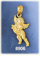 14K Gold Cherub Flying While Playing Lyre Angel Charm