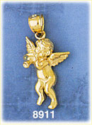 14K Gold Cherub Flying While Playing Music Angel Charm