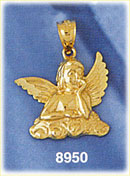 14K Gold Head Resting On Hand Winged Angel Pendant