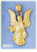 14K Gold Guardian Angel Flying With Open Arms Pendant