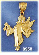 14K Gold Flying Angel Ringing Bell Pendant