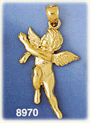 14K Gold Flying Angel Reaching Up Pendant