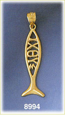 14K Gold Religious Fish Iota Chi Theta Upsilon Sigma Icythys Pendant