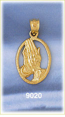 14K Gold Praying Hands In Oval Medallion