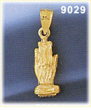 14K Gold 3D Praying Hands Religious Charm