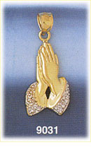 14K Two Color Gold Praying Hands Pendant