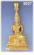 14Kt Gold Buddha Pendant Statue of Awakened One Meditating