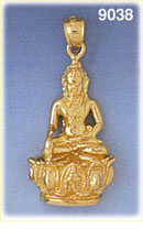 Statue of Enlightenment 14K Gold Meditating Buddha Pendant