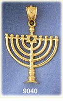 14K Gold Jewish Hanukkah Menorah Pendant