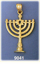 14K Solid Gold Menorah Charm Pendant
