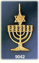 14K Gold Menorah Pendant w/Star Of David