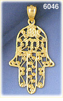 14K Gold Jewish Hamsa Hand Pendant