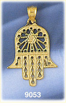 14K Gold Hamsa Hand Pendant w/Jewish Star
