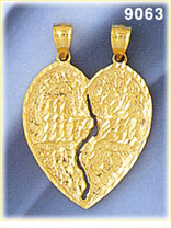 14K Gold Breakaway Etched Mizpah Heart Pendant