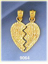 14K Gold Etched Breakaway Mizpah Heart Pendant