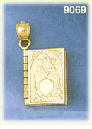 14K Gold 3D Jewish Bible Charm That Opens With Ten Commandments In Hebrew and English