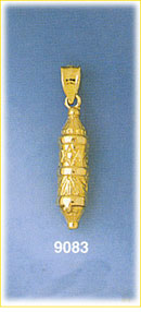 14K Gold 3D Mezuzah w/Star Of David Charm