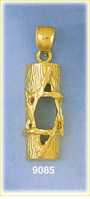 14K Gold Jewish Inscribed Mezuzah Pendant