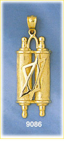 14K Gold Torah w/Jewish Star Pendant