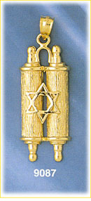 14K Gold Torah w/Star Of David Pendant