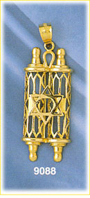 14K Gold Torah Pendant w/Star Of David